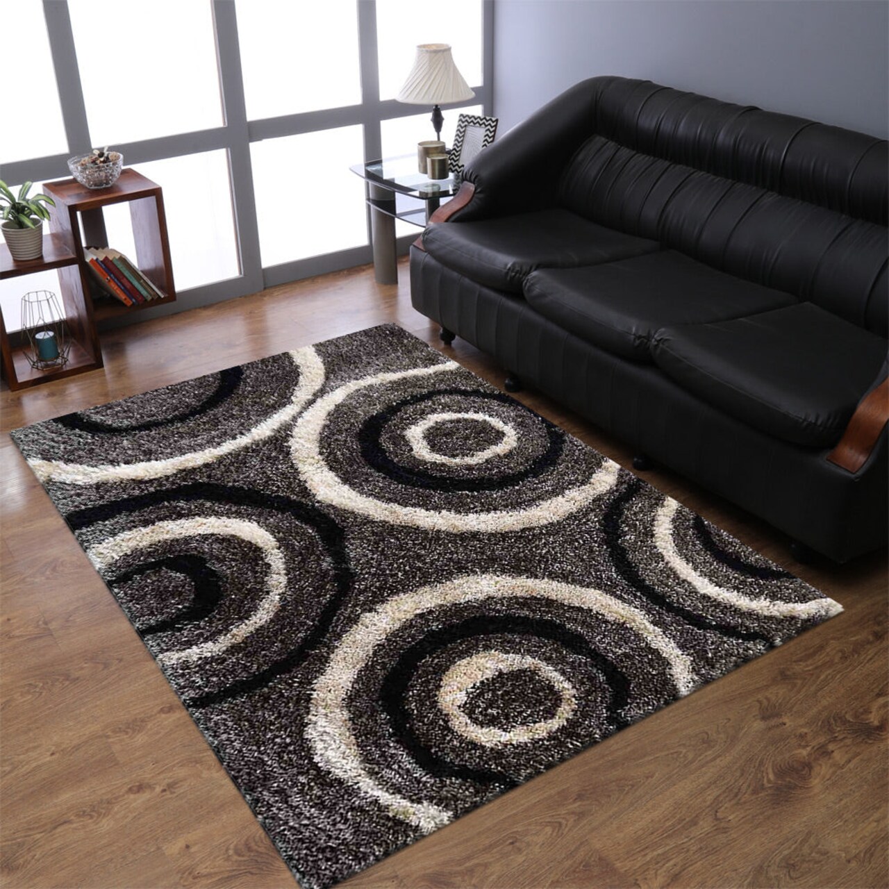 Rugsotic Hand Tufted Shag Area Rug Geometric Gray Black K00035 Polyester 5X7